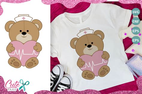 Nurse teddy bear with heart svg cut file for crafter By Cute Files | TheHungryJPEG