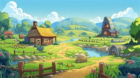 Premium Photo | A cartoon illustration of a farm with a small village ...