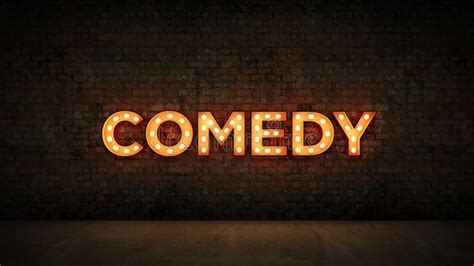 Neon Sign on Brick Wall Background - Comedy. 3d Rendering Stock ...