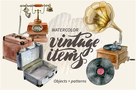 Watercolor vintage items set ~ Illustrations ~ Creative Market