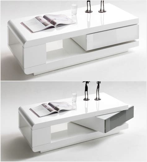 ModaNuvo IDA Modern White Grey High Gloss Storage Coffee Table With Rotating Drawer1