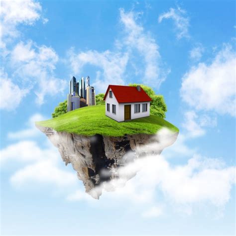 A piece of land in the air with house and tree. Stock Photo by ©SergeyNivens 13528557