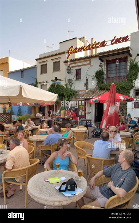 Sidewalk cafe in the old town, Denia, Costa Blanca ,Spain Stock Photo ...