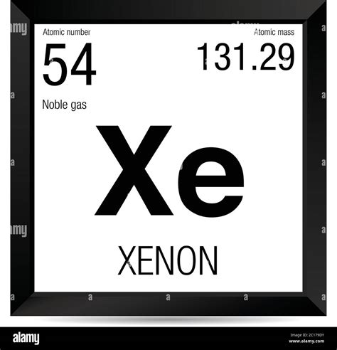 Xenon symbol. Element number 54 of the Periodic Table of the Elements - Chemistry - Black square ...