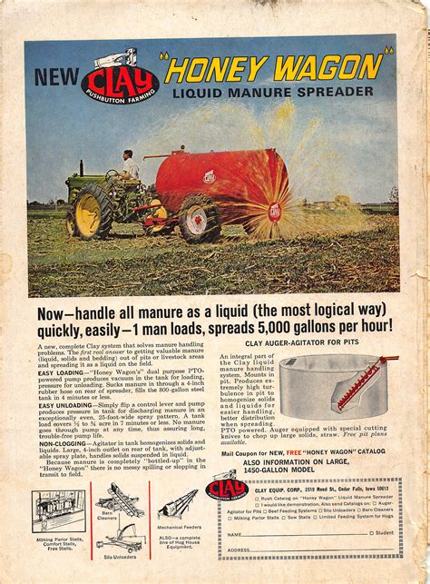 Clay Honey Wagon Ad Manure Spreaders, Tractor Attachments, Old Ads, Farm Equipment, Wagon, Honey ...