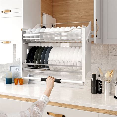 WHIFEA 2 Tier Pull-Out Cabinet Organizer Drop Down Shelf Blind Pull ...