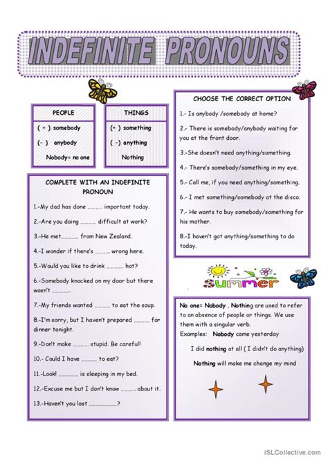 Indefinite Pronouns Worksheet 1st Grade