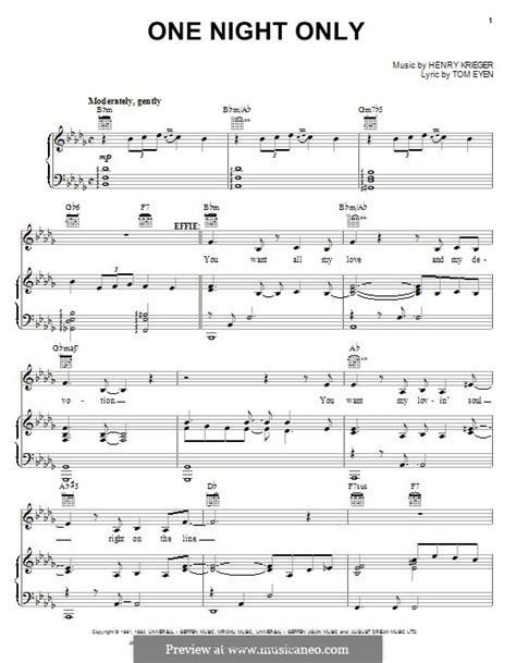 One Night Only (from Dreamgirls) by H. Krieger - sheet music on MusicaNeo