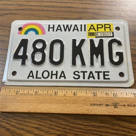 Hawaii Aloha State MOTORCYCLE LICENSE PLATE Tag 1999 - 480 KMG - B29 | eBay