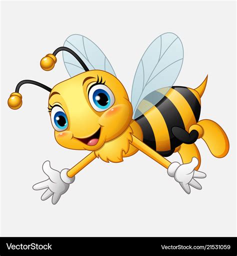 Cartoon happy bee waving hand Royalty Free Vector Image