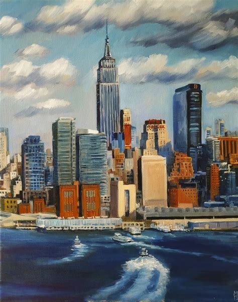 New York City - Manhattan Skyline Hudson River Painting by Mary Grinkevich | Saatchi Art