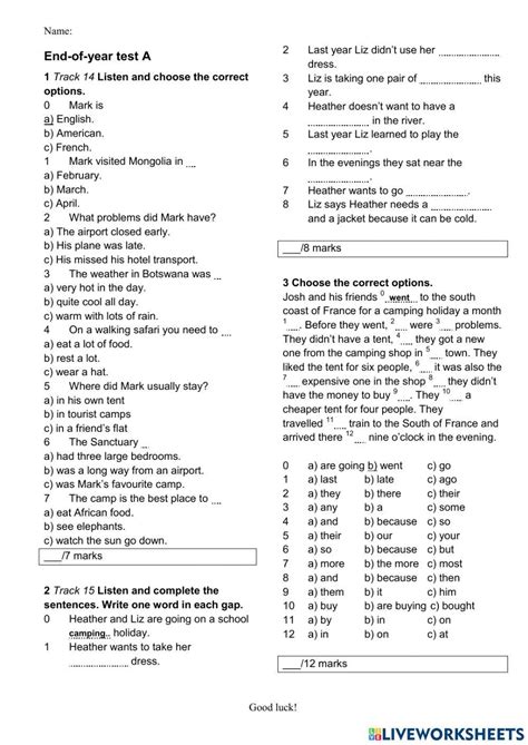 End-year test worksheet | Live Worksheets