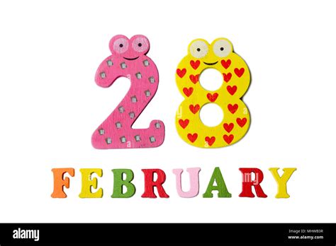 February 28 on white background, numbers and letters. Calendar Stock ...