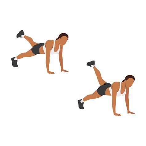 Woman doing plank leg extension pulses exercise. Flat vector ...