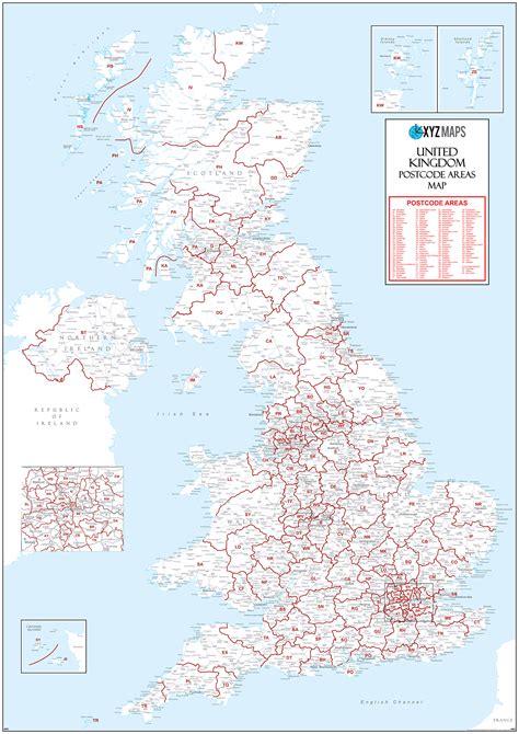 UK White Postcode Areas Large Wall Map : XYZ Maps