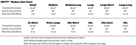 Sizing Charts - DRYFT™ Fishing Waders