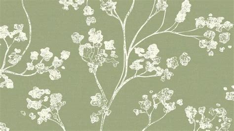 a green wallpaper with white flowers on it