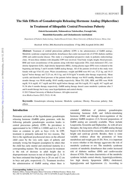 (PDF) The Side Effects of Gonadotropin Releasing Hormone Analog (Diphereline) in Treatment of ...