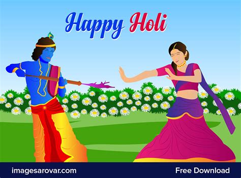 Happy holi background radha krishna playing holi clipart vector – Free ...