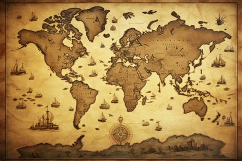 AI generated Great detailed illustration of the world map in vintage ...