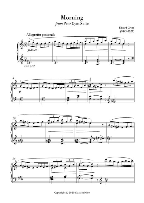 Grieg Morning from Peer Gynt Suite easy Piano Sheet Music ,classical ...