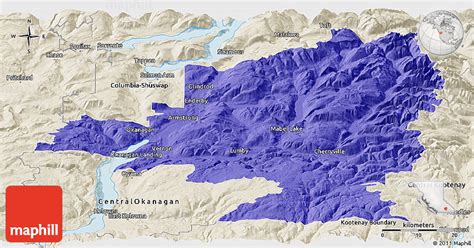 Political Panoramic Map of North Okanagan, shaded relief outside