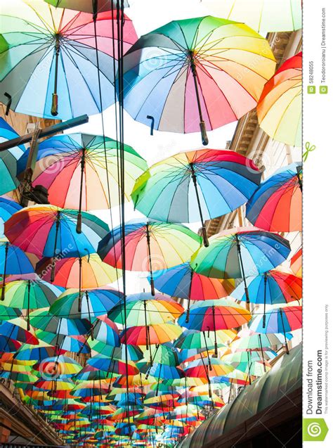 Rainbow colored umbrellas stock image. Image of roofing - 58248055