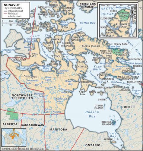 Stock Illustration - Physical map of Nunavut, Canada, showing major ...