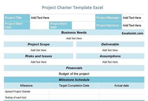 Project Charter Template Excel - Excelonist