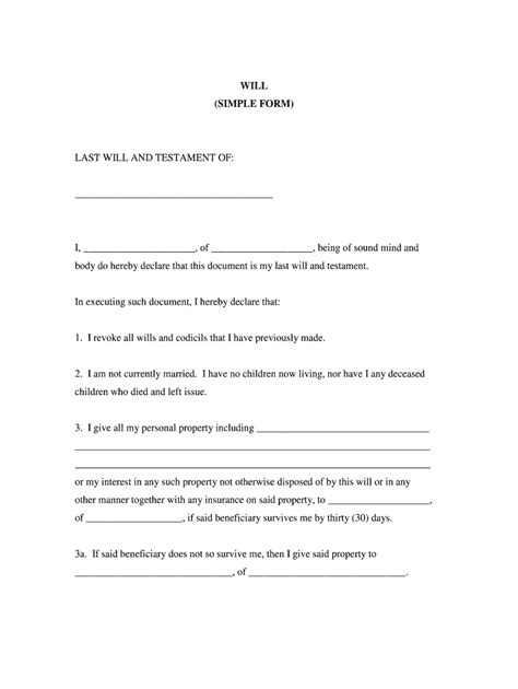 Simple Wills Free Printable - Printable Form, Templates and Letter