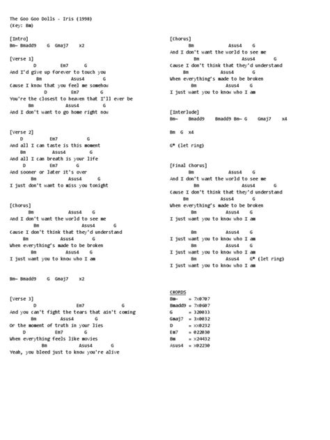 The Goo Goo Dolls - Iris - Chords | PDF | Song Structure | Songs