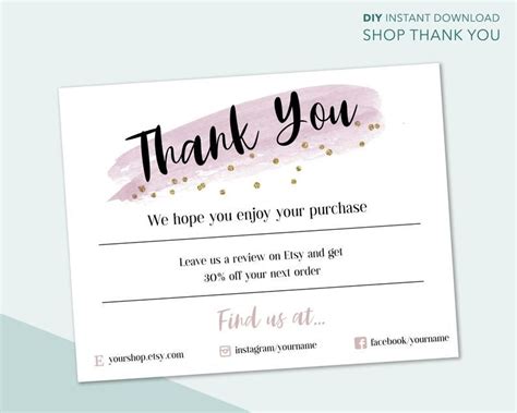 Business thank you for your purchase cards, Editable watercolor and glitter design order card ...