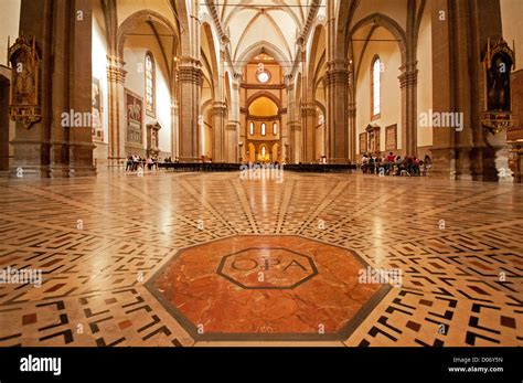 Interior of Florence Cathedral Duomo Santa Maria del Fiore showing beautiful marble floor with ...