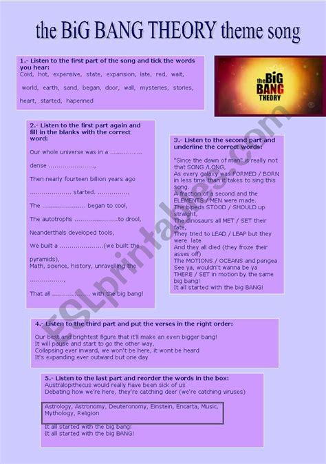 The Big Bang Theory theme song - ESL worksheet by rosalia