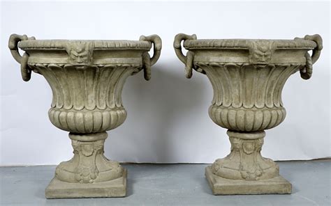 Sold Price: Pair Large Outdoor Concrete Urns / Planters - Invalid date EST