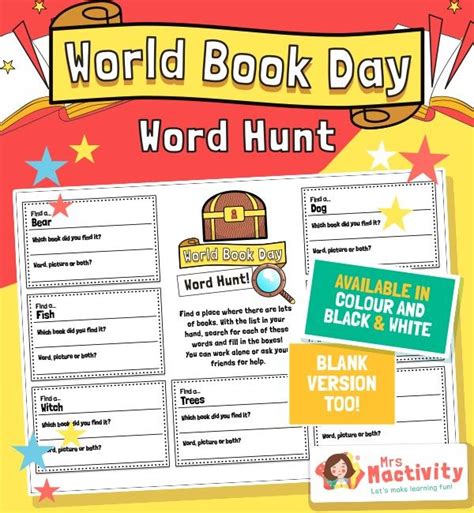 World Book Day Word Hunt Activity | World book day activities, Books, Word pictures