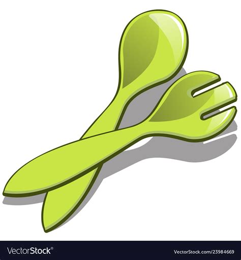 Plastic spoon and fork green color isolated Vector Image