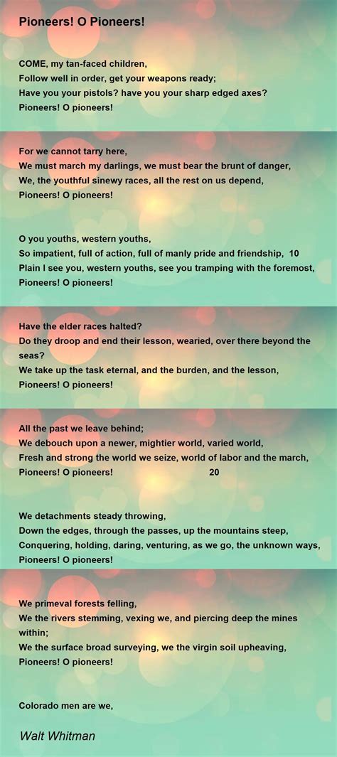 Pioneers! O Pioneers! - Pioneers! O Pioneers! Poem by Walt Whitman