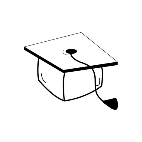 Isolated doodle graduation student cap black and white. Outline vector Icon school supplies ...