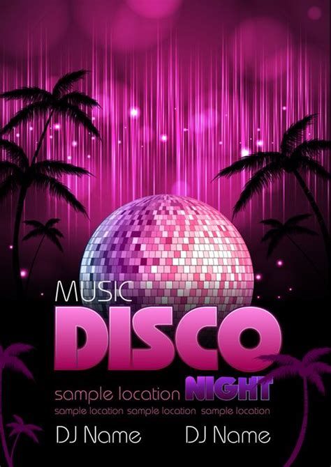 Neon disco music party flyers design vector 05 | Disco background, Music party, Party flyer