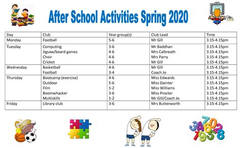 After School Clubs List – Bells Farm Primary School