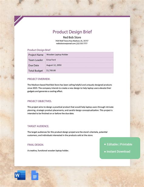 Product Design Brief Template in Word, Google Docs - Download | Template.net