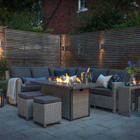 Kettler Palma Corner Right Hand Rattan Outdoor Sofa Set with Fire Pit Table | Luxury garden ...