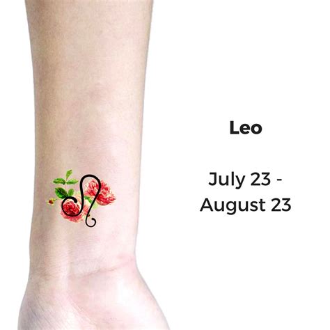 Leo temporary tattoo Horoscope of Flowers: Leo & Rose / | Etsy