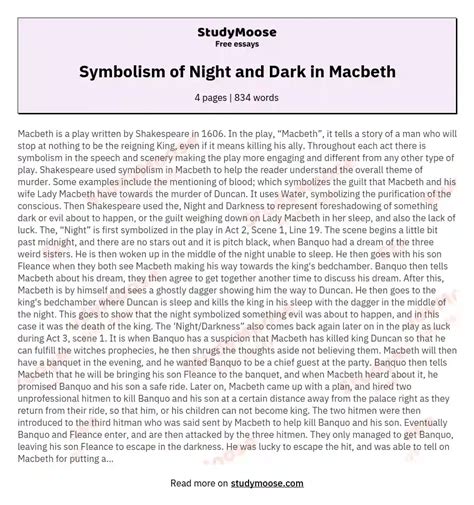 Symbolism of Night and Dark in Macbeth Free Essay Example