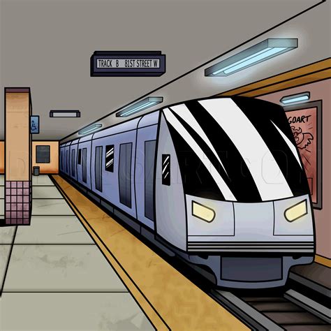 A step by step guide on drawing a subway train in a comic book style ...