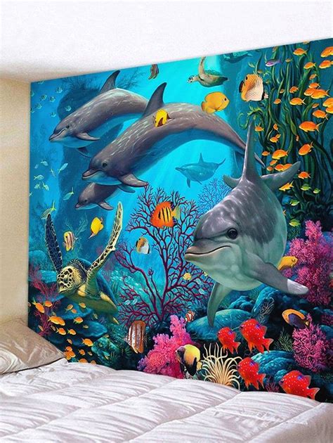 Photo Gallery - 3D Dolphin Coral Reef Print Wall Decor Tapestry ...