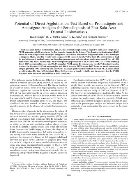 (PDF) Potential of Direct Agglutination Test Based on Promastigote and ...