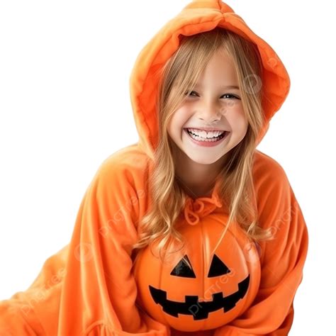 Laughing Little Girl In A Pumpkin Costume For Halloween, Positive Portrait Of A Teenager ...