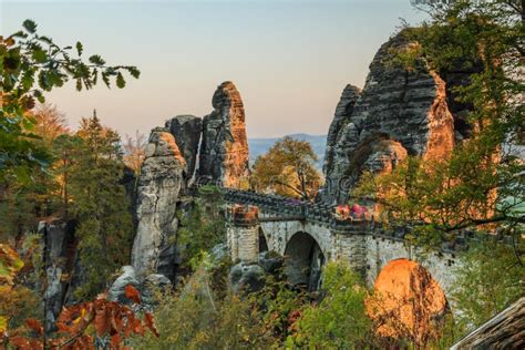 Bastei Bridge in the National Park of Saxon Switzerland Stock Photo ...